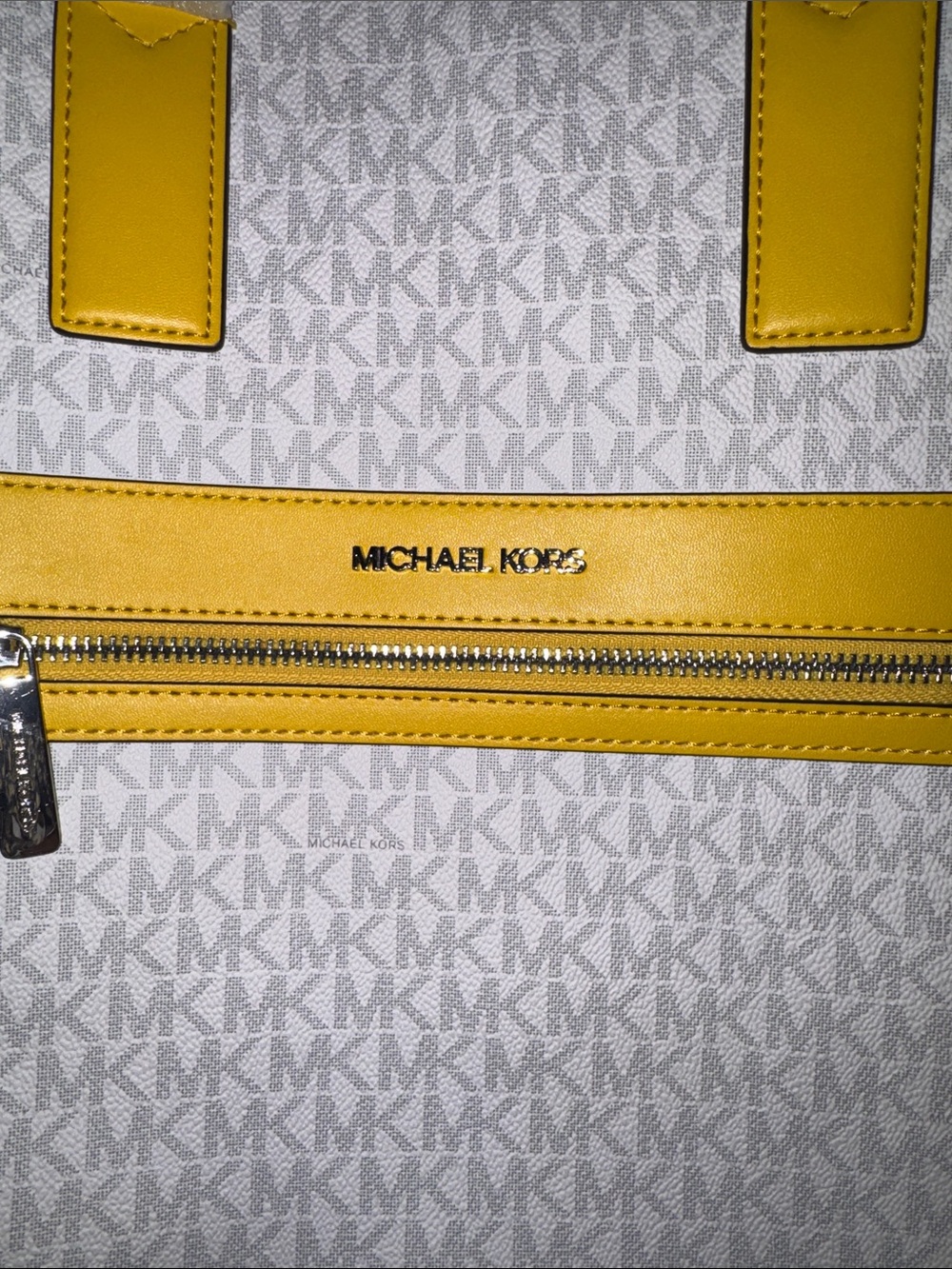 NWT Michael Kors White and Yellow Logo Tote - Picture 3 of 5